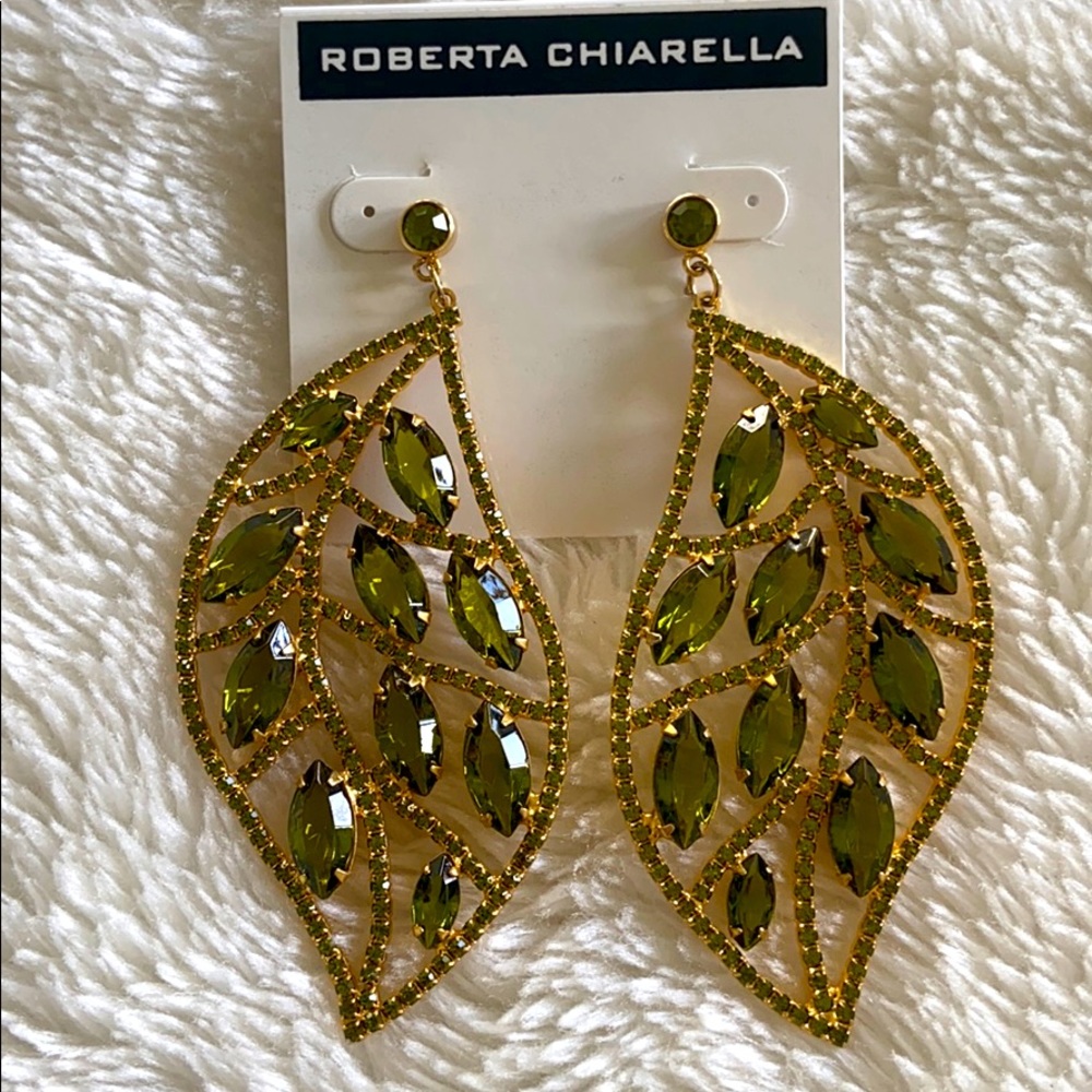 Green & Gold Jeweled Leaf Earrings 🍃 🍂